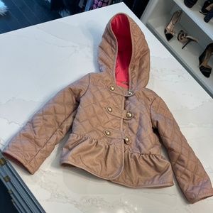 Baby Gap Size 5 Girls Camel/Pink Dotted Fleece Lined Gold Button Jacket